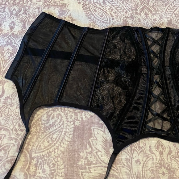 Shirley of Hollywood black stretch lace and mesh waist trainer cincher corset s - Picture 4 of 9
